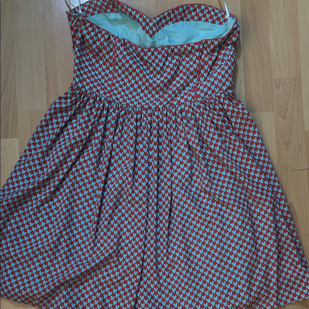 Minuet Petite Strapless Red and Light Blue Heart Print Dress - Picture 5 of 5